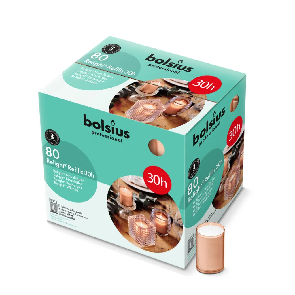 Bolsius Horeca Relight® Plus Navullingen 64/52 Zacht Roze (80 stuks)
