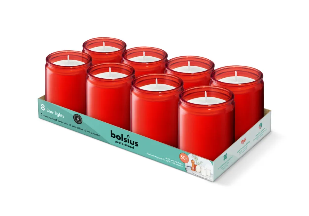 Bolsius Horeca Star Light Glas 82/68 Rood (8 stuks)