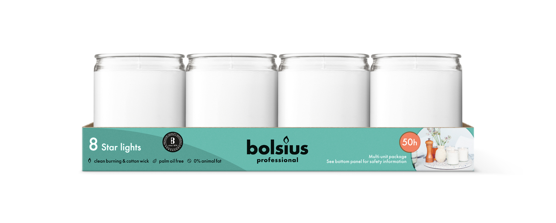 Bolsius Horeca Star Light Glas 82/68 Transparant (8 stuks)