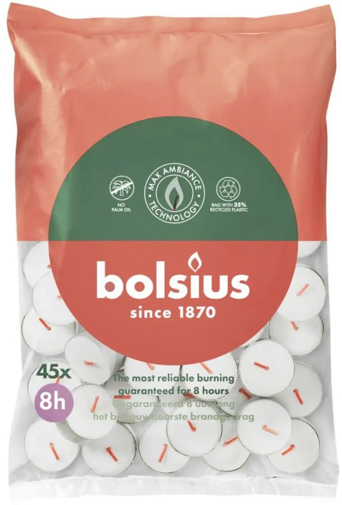 Bolsius Duurzaam Theelicht 8-Uur Zak Wit (45 stuks)