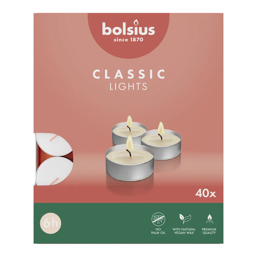 Bolsius Theelichten 6-Uur Wit (40 stuks)