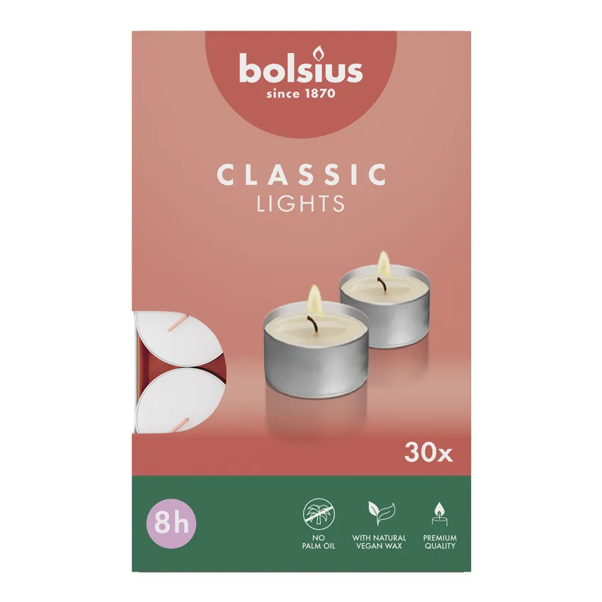 Bolsius Theelichten 8-Uur Wit (30 stuks)