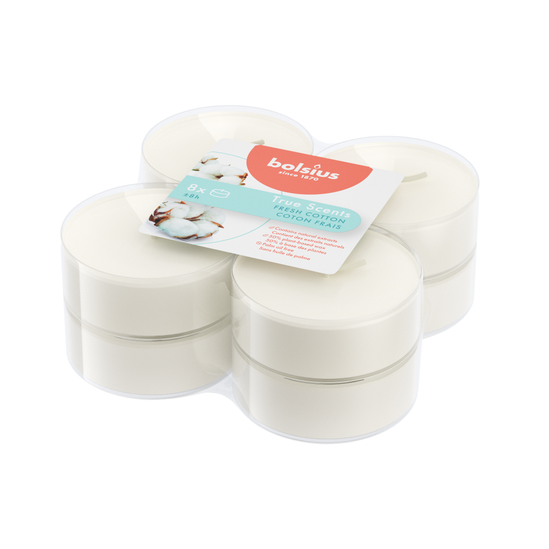 Bolsius True Scents maxilicht Fresh Cotton (8 stuks)