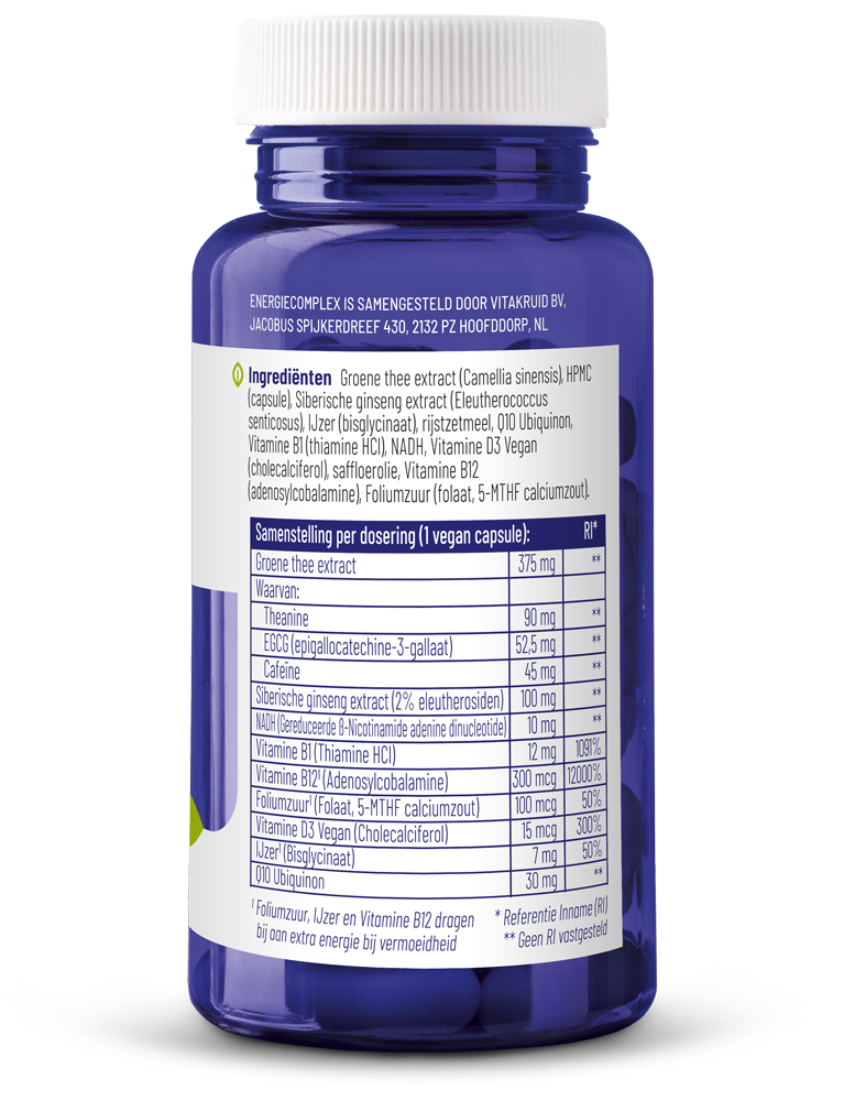 Vitakruid Energiecomplex O.A. Groene Thee 750 En Ginseng 200 (60 vega capsules)