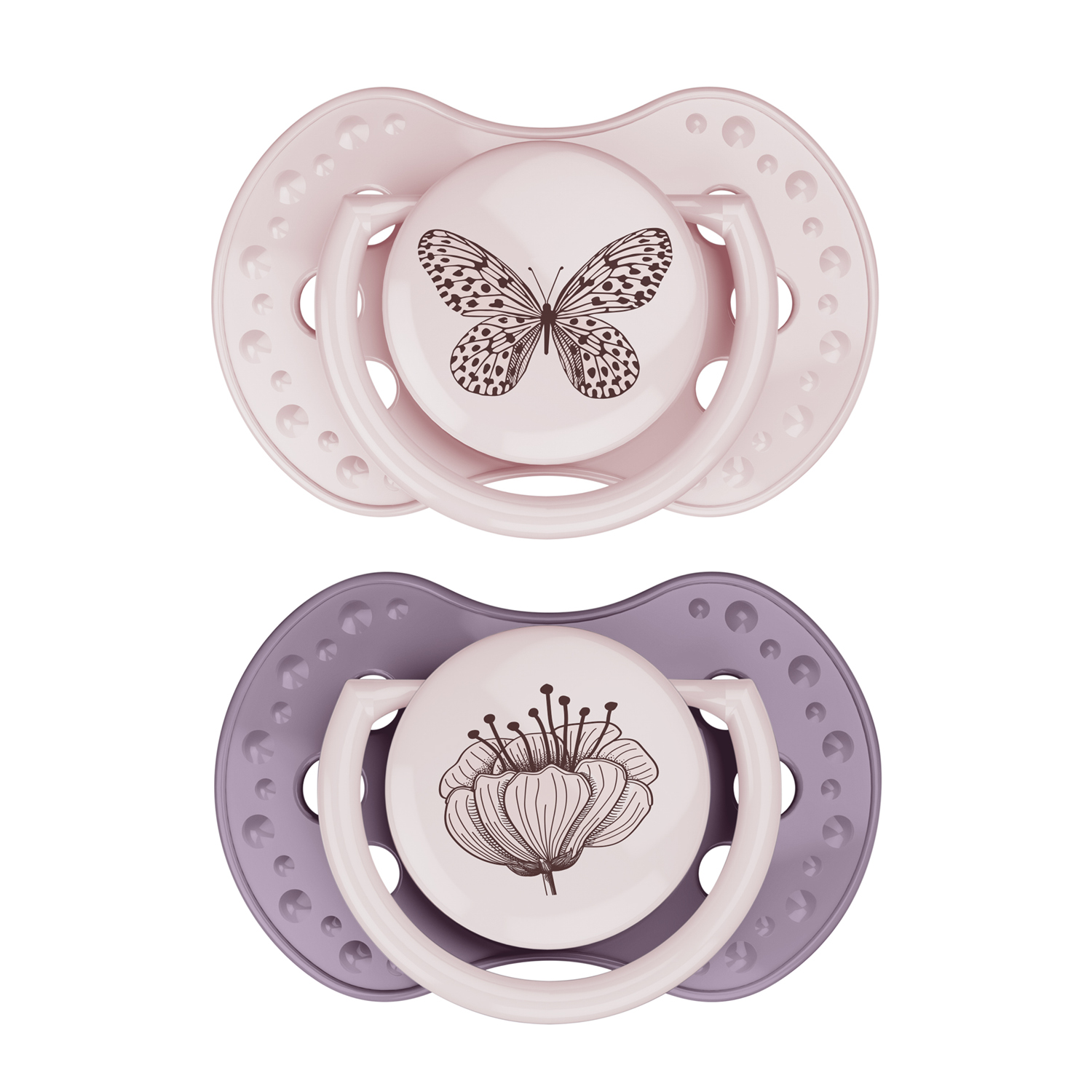 Difrax Fopspeen Dynamic 0-3 maand Botanic Pink/Purple (2 stuk)