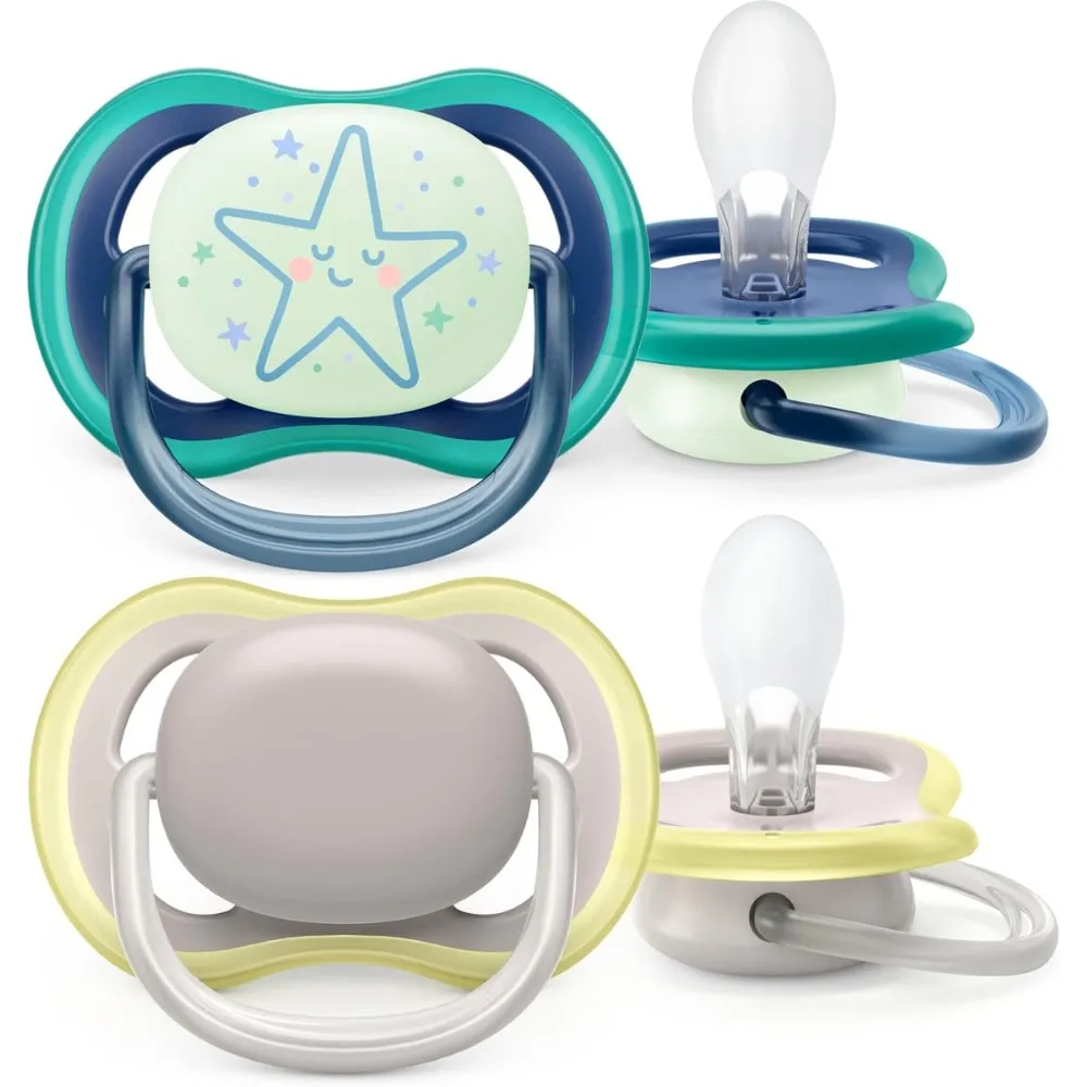 Avent Fopspeen 6-18M Ultra Air Day And Night Grijs/Blauw Ster (2 stuks)