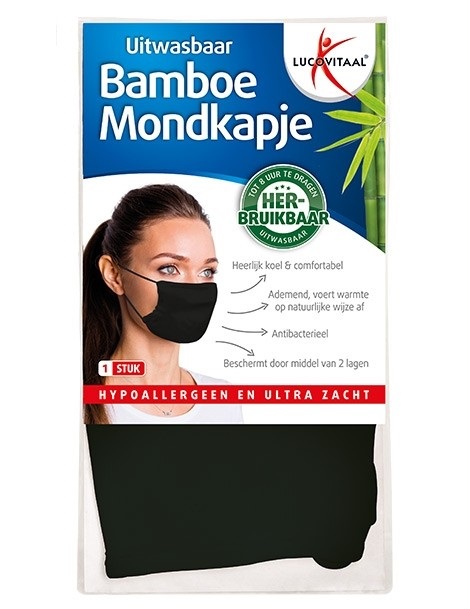 Lucovitaal Bamboe Mondkapje Zwart (1 stuk)