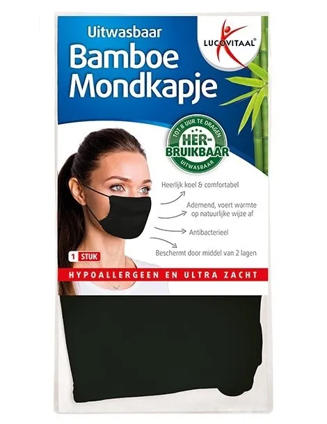 Lucovitaal Bamboe Mondkapje Zwart (1 stuk)