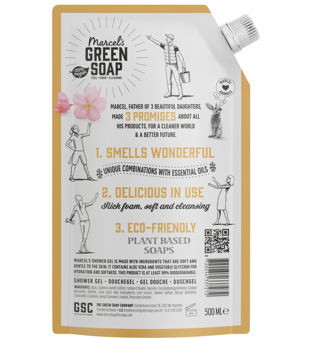 Marcel's Green Soap Shower gel Vanille & Cherry Blossom navul (500 ml)