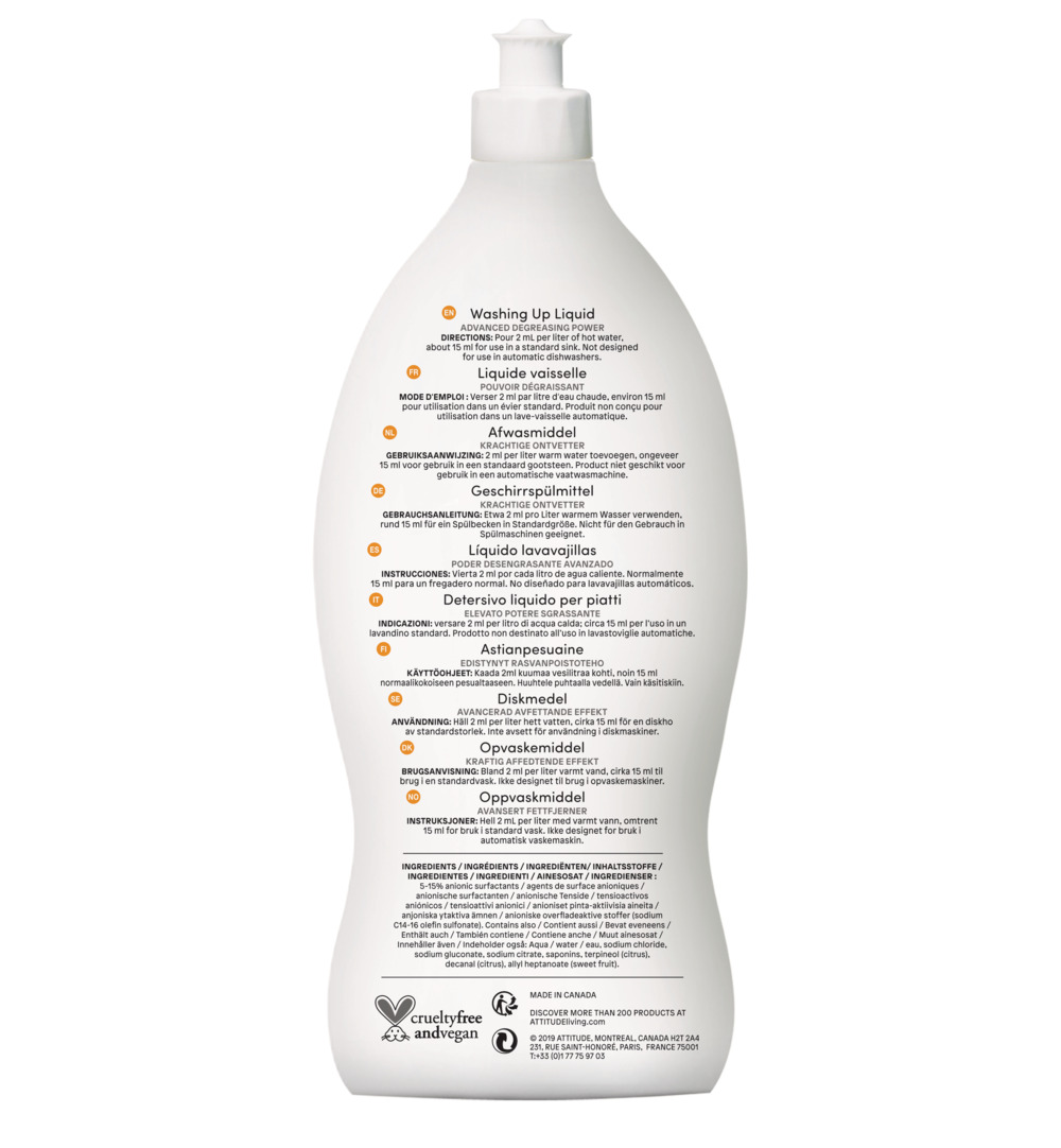 Attitude Nature+ Afwasmiddel Citrus Zest (700 ml)