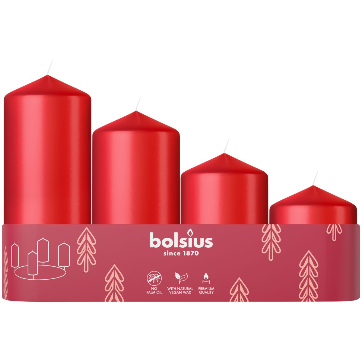 Bolsius Stompkaars Assorti Tray 4 Delicate Red (1 stuk)